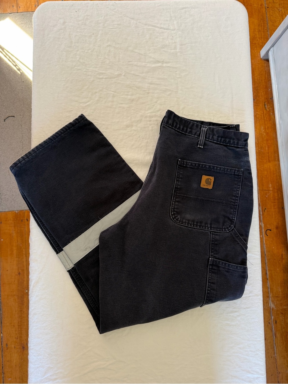 Men’s Vintage Carhartt Navy Dungaree Fit Flannel Lined Reflective Pants 38x30
